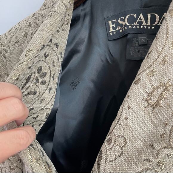 Escada | By Margaretha Ley Blazer Gold Shimmer Tan Beige Button Front Jacket 34 - Picture 5 of 14